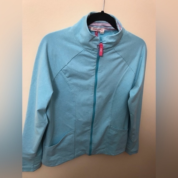 FRESH Produce Women Zip Up Mock Neck Lightweight Light Blue Sweater Jacket Large - Picture 7 of 15